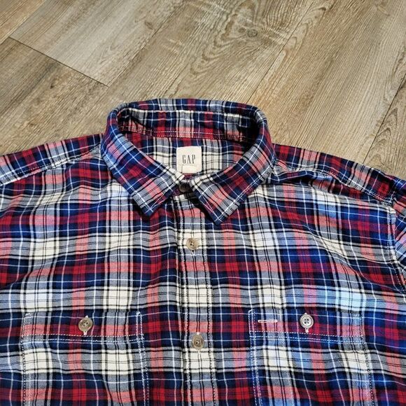GAP Classic Fit Button Up Light Weight Flannel Plaid Shirt Mens Size Large - Picture 6 of 8
